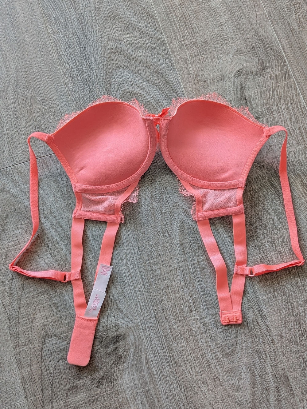 NWOT Victoria's Secret Nude Orange Metallic Thread Lace Rhinestone Bow Strappy P - Picture 6 of 10